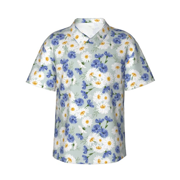 Balery Daisies Flowers Camisas hawaianas de manga corta para hombre, camisas playeras de corte holgado, camisas de vacaciones con botones,Large