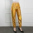thumbnail image 5 of Women's Metallic Luster Jogging Pants Casual High Waisted Harlem Hop Streetwear Trousers with Shiny Finish(Color:Gold,Size:M), 5 of 6