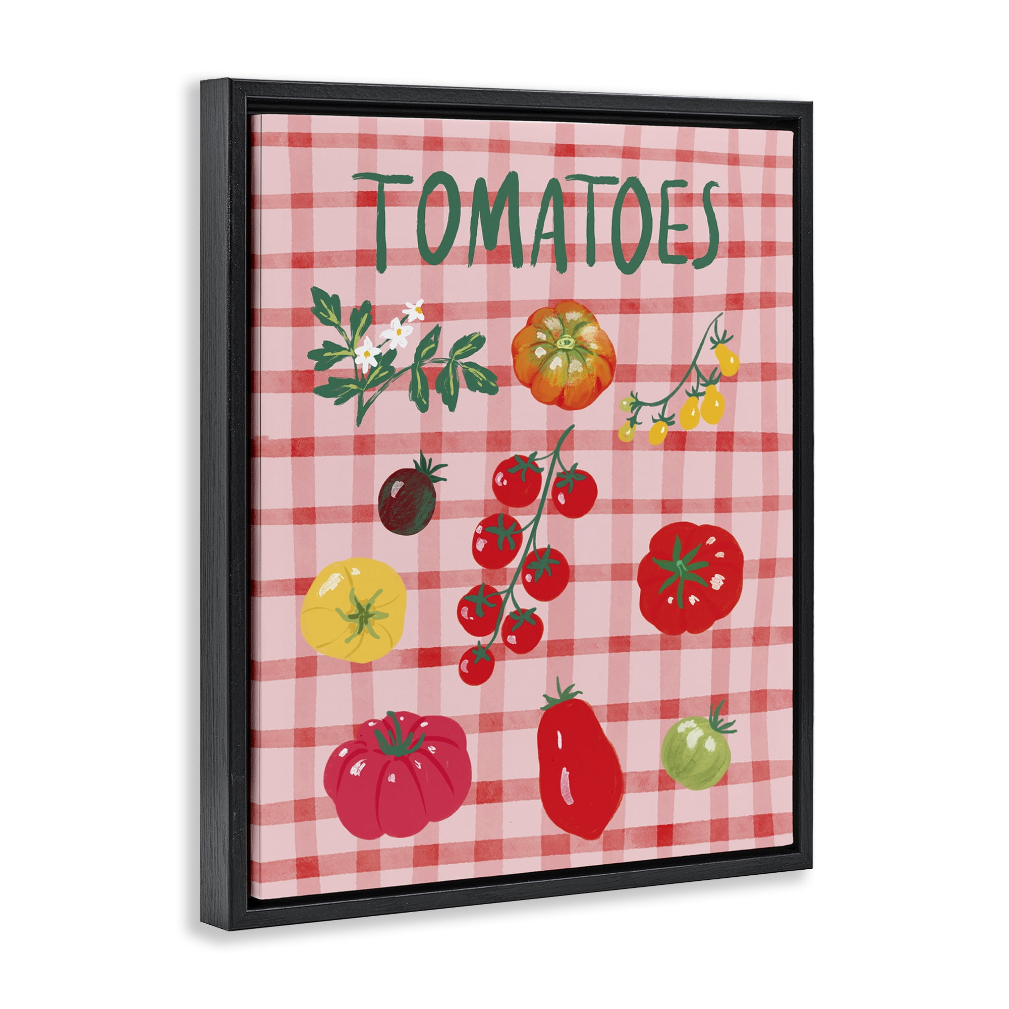 Stupell Industries Various Tomatoes on Plaid Food & Beverage Painting Black Floater Framed Canvas Art Print Wall Art, 17 x 21