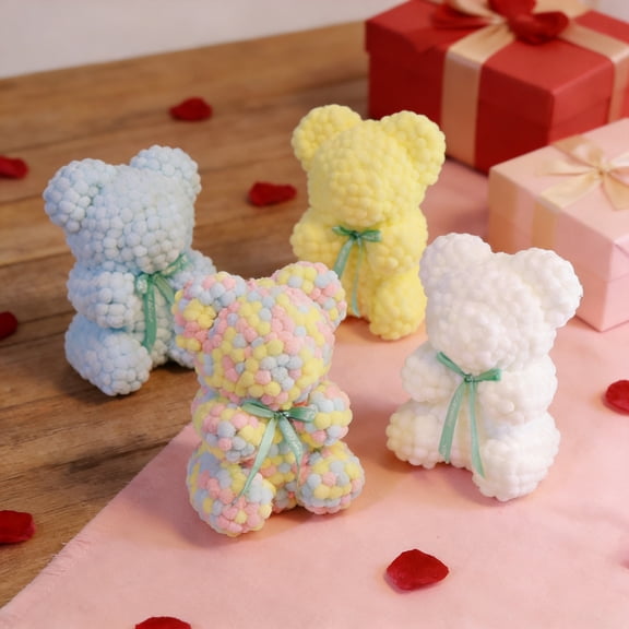 Pompom Bear Plush Toy, Blue Plush Animal Stuffed Animal Featuring Soft Pompom Design for Valentines Day Gift, Home Decor Ornament and Cute Room Decoration Blahzhy | Blue