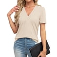 thumbnail image 2 of ZOHIUM Flowy Tops for Women Women's Summer Outfits Women's Short Sleeved Casual V Neck Solid Color Bubble Sleeve Loose T Shirt Top Women's Tops Summer Boxy Tee Shirts for Women (White,XXL), 2 of 4