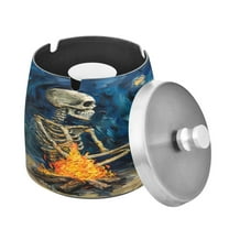 ALAZA Cigar Ashtray with Lid Skeleton Starry Night Ash Tray for Cigarettes Smokeless Ashtrays