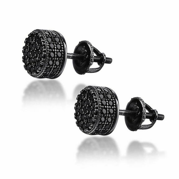 2.00 Ct Round Cut Created Black Diamond Mens Cluster Earrings 14K Black Gold Plated
