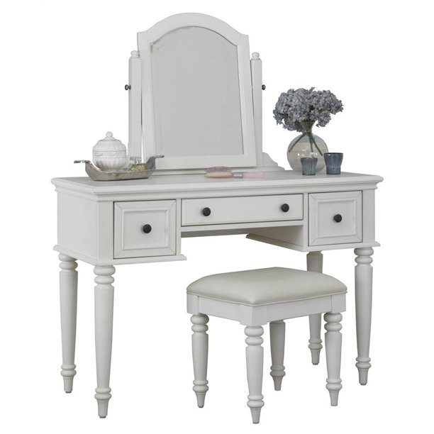 Vanity Table Set in White Finish