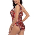 thumbnail image 4 of Uemuo Vintage Red Paisley Print Women's One Piece Swimsuit Asymmetrical Neck Bathing Suit One Shoulder Side Cutout Ruffle Swimwear-X-Large, 4 of 6