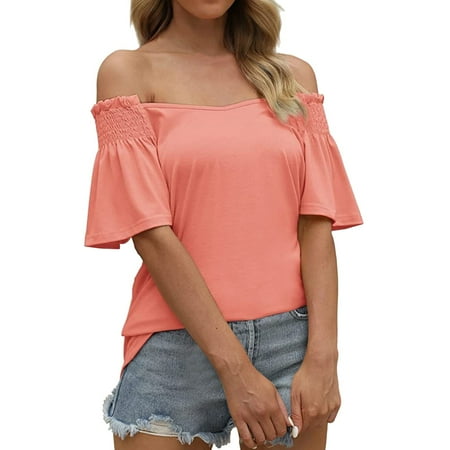 

Fsqjgq Womens Plain Shirts Full Sleeve Scrub Top Womens Summer Tops Casual V Neck T Shirts Ruffle Short Sleeve Shirts Loose Fit Flowy Tee Shirts Womens