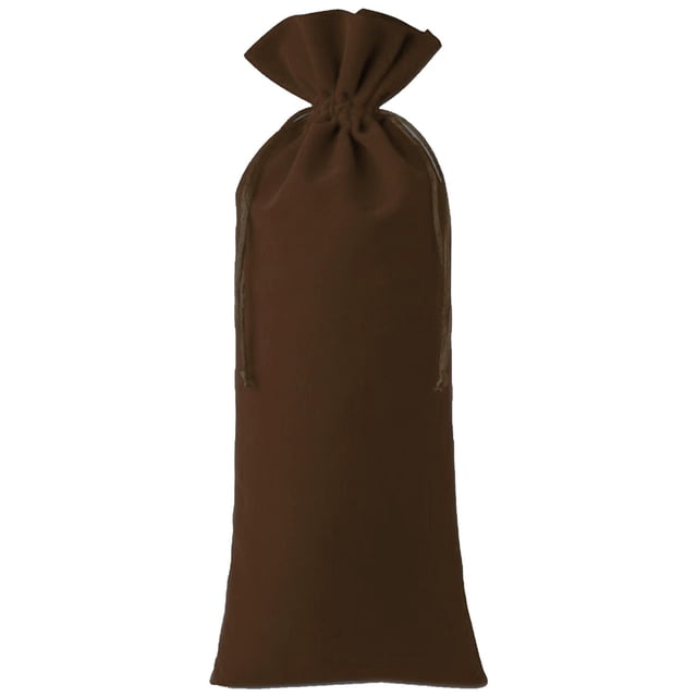 Bolsas de Cordón para Vino LongPouchBrowm 25Pzas Marrón 15x35cm Terciopelo Bolsa de Botella.