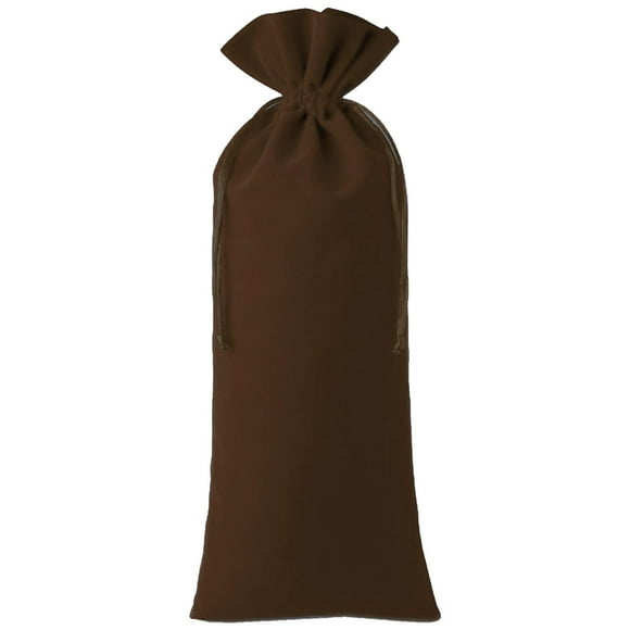 Bolsas de Cordón para Vino LongPouchBrowm 25Pzas Marrón 15x35cm Terciopelo Bolsa de Botella.