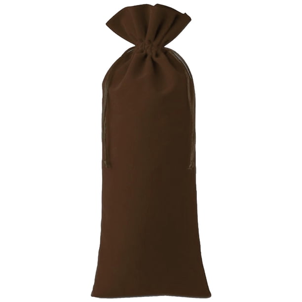 Bolsas de Cordón para Vino LongPouchBrowm 25Pzas Marrón 15x35cm Terciopelo Bolsa de Botella.