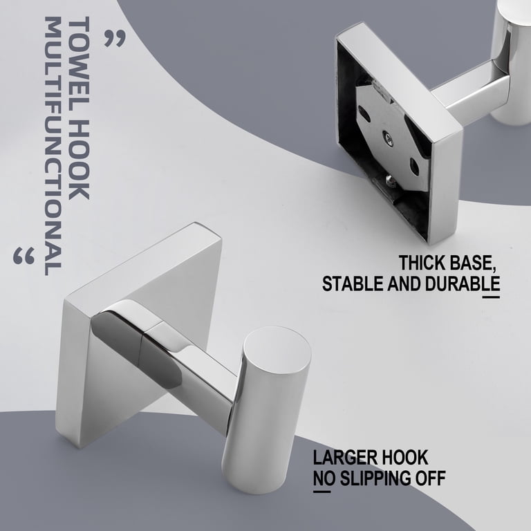 KOKOSIRI Polished Chrome Toilet Paper Holder & 2 Robe Hooks Set - Stainless Steel Bathroom Combo