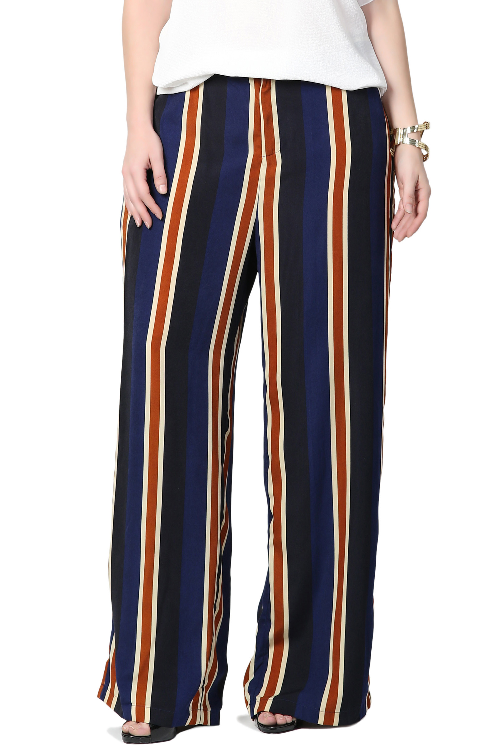 TheMogan TheMogan Women's Striped Draped Woven Elastic Waist Palazzo