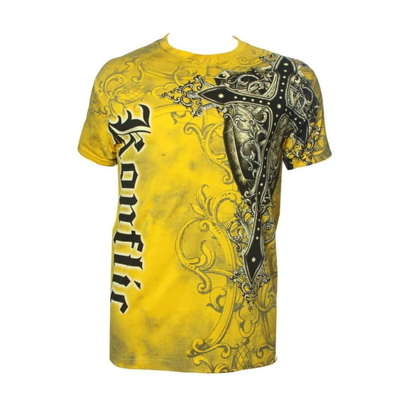Konflic Men's Giant Cross Graphic MMA Muscle T-Shirt - Yellow - Small