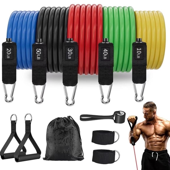 YMWVH 150-Pound Resistance Band Set with Handles for Men Women, Home Gym Fitness Weight Training