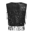 thumbnail image 4 of HULIJA Womens Sequin Sleeveless Vest V Neck Open Front Glitter Tassel Waistcoat Rave Dance Vest Coat Black XXL, 4 of 7