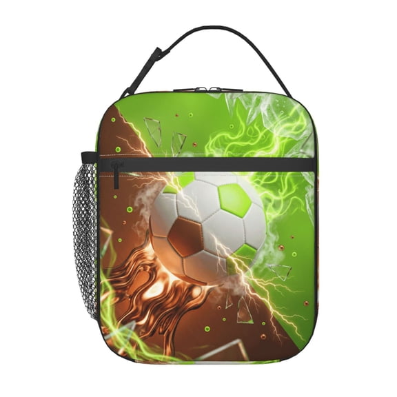 Soccer Insulated Lunch Bag Cute Cool Flame Insulated Hot Cold Lunch Bag Reusable Meal Prep Tote For Picnic, Beach, Office Outdoor
