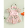 thumbnail image 2 of xiaxaixu Ensemble d'Été 2 Pcs pour Bébé Fille, Robe en Tulle à Manches Courtes Bouffantes avec Bandeau, 2 of 9