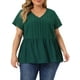 thumbnail image 1 of Blusas de peplum de talla grande para mujer Agnes Orinda, con mangas cortas de verano, escote en V, tops tipo babydoll 3X en verde oscuro, 1 of 6