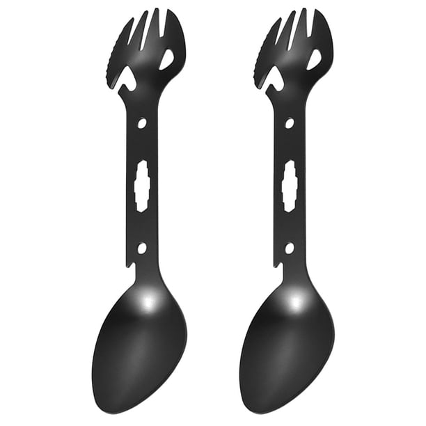 2 cubiertos funcionales para acampar, tenedor-cuchara, utensilios para comer y acampar, cubiertos multifuncionales