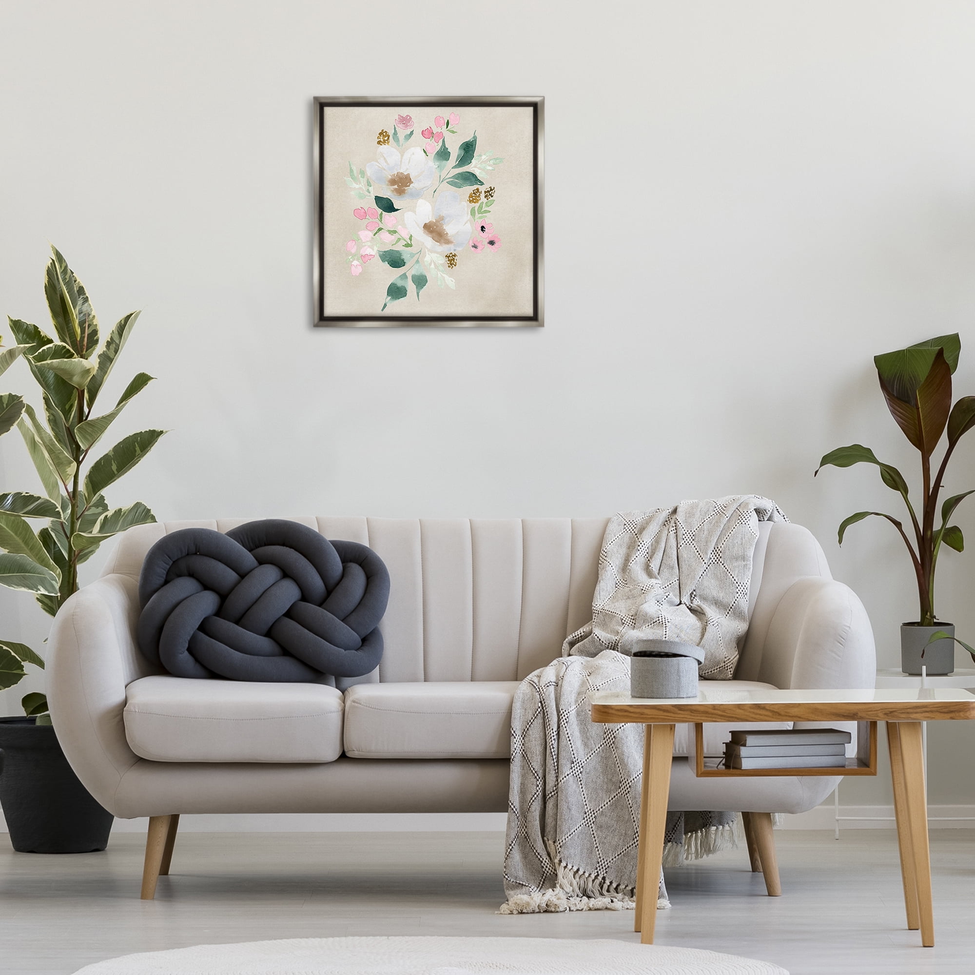 Stupell Industries Neutral Floral Beauty Botanical & Floral Painting Gray Floater Framed Art Print Wall Art, 25 x 25