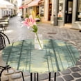 thumbnail image 3 of Pine Tree Forest Elastic Fitted Round Table Cover Misty Forest Oil Painting Waterproof Outdoor Tablecloth for Holiday Party, Picnic, Patio & Dining Fits Tables Up to 36"-44", 3 of 8