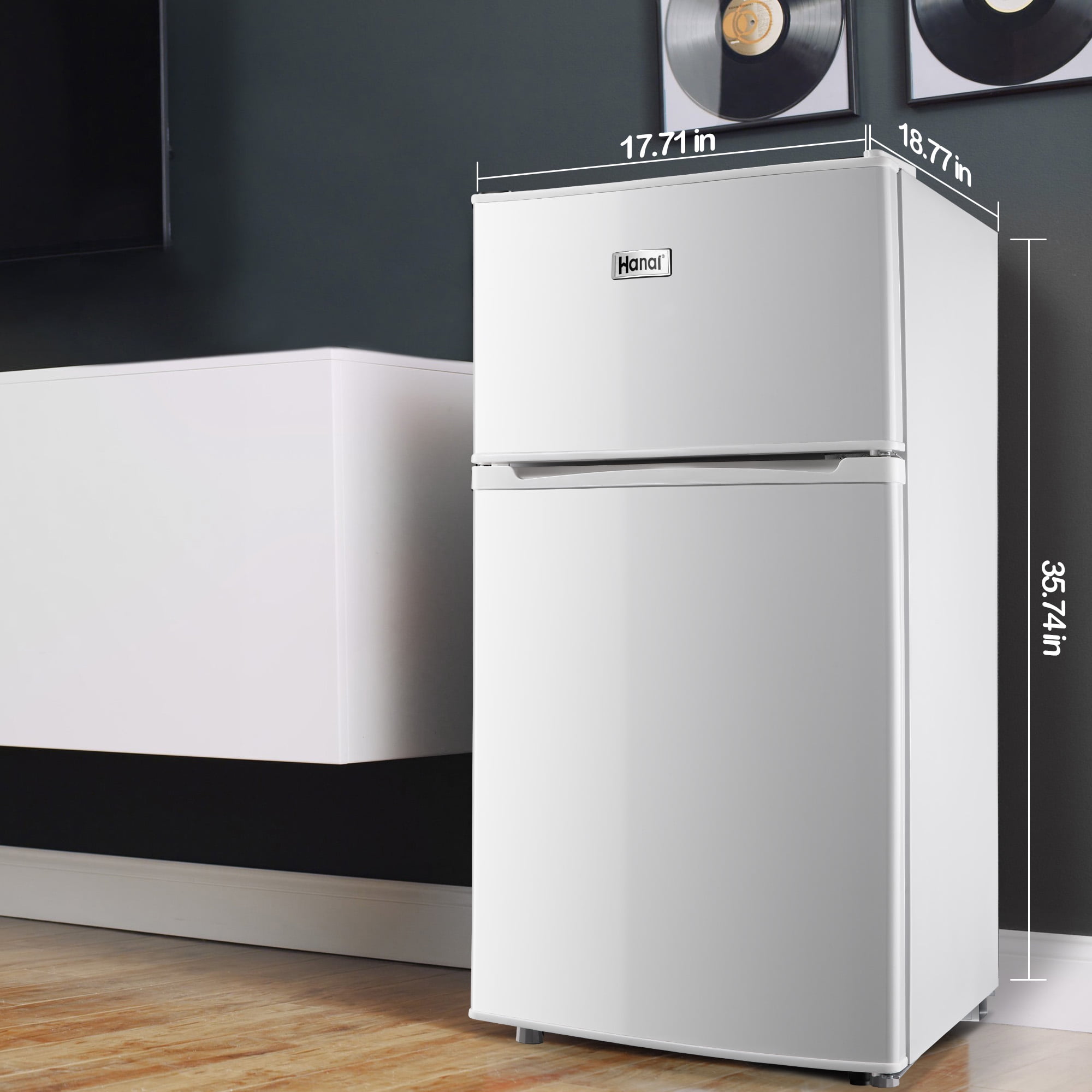 3.5Cu.ft Two Door Mini Fridge with Freezer,7 Adjustable Thermostat,17.9*17.5*34.7 inches,Apartment Size Refrigerator,White,New