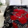 thumbnail image 3 of Heavy Thick Fleece Blanket King Size, 9lbs,1 Ply Silky Soft Warm Flower Embossed Raschel Winter Blanket, Minky Soft Plush Blanket for Sofa Bed, 85"x95", Black & Burgundy Floral, 3 of 9