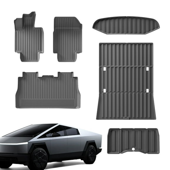 Floor Mats for Tesla Cybertruck 2025 2024 2023, TPE All Weather Mat Custom Fit 1st and 2nd Row Full Set Car Liners, Black