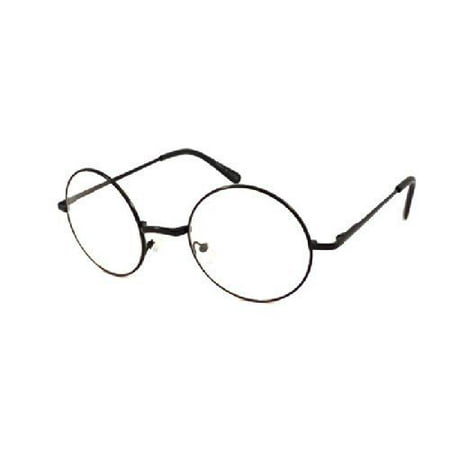 JOHN LENNON costume Circle Round Retro Large Metal Frame Clear Lens Eye Glasses, Black