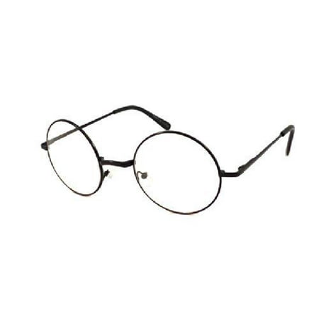 Large Frame Glasses - JOHN LENNON costume Circle Round Retro Large Metal Frame Clear Lens Eye Glasses, Black