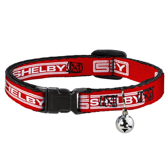 Shelby Breakaway Cat Collar With Bell, Plastic Clip, Easy Adjustable, Carroll Shelby CS Shelby Racing Logo Block Red White, 8.5 to 12 Inches 0.5 Inch Wide