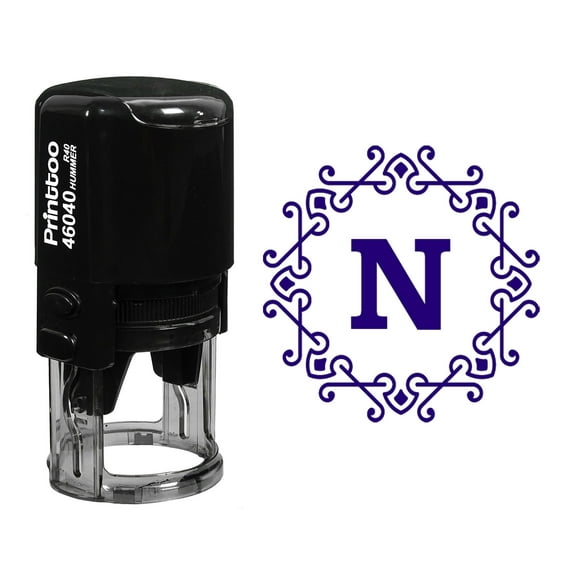 Printtoo Self Inking Octagon Celtic Swirl Frame Alphabet N Monogram Initial Office Stationary R-40 Rubber Stamp-Violet