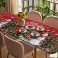 thumbnail image 3 of Red Christmas Table Cloths for 8 Foot Rectangle Tables, Snowman Xmas Tree Snowflake Gifts Elk Patio Waterproof Elastic Fitted Tablecloths, Washable Rectangular Table Cover for Camping, 3 of 8