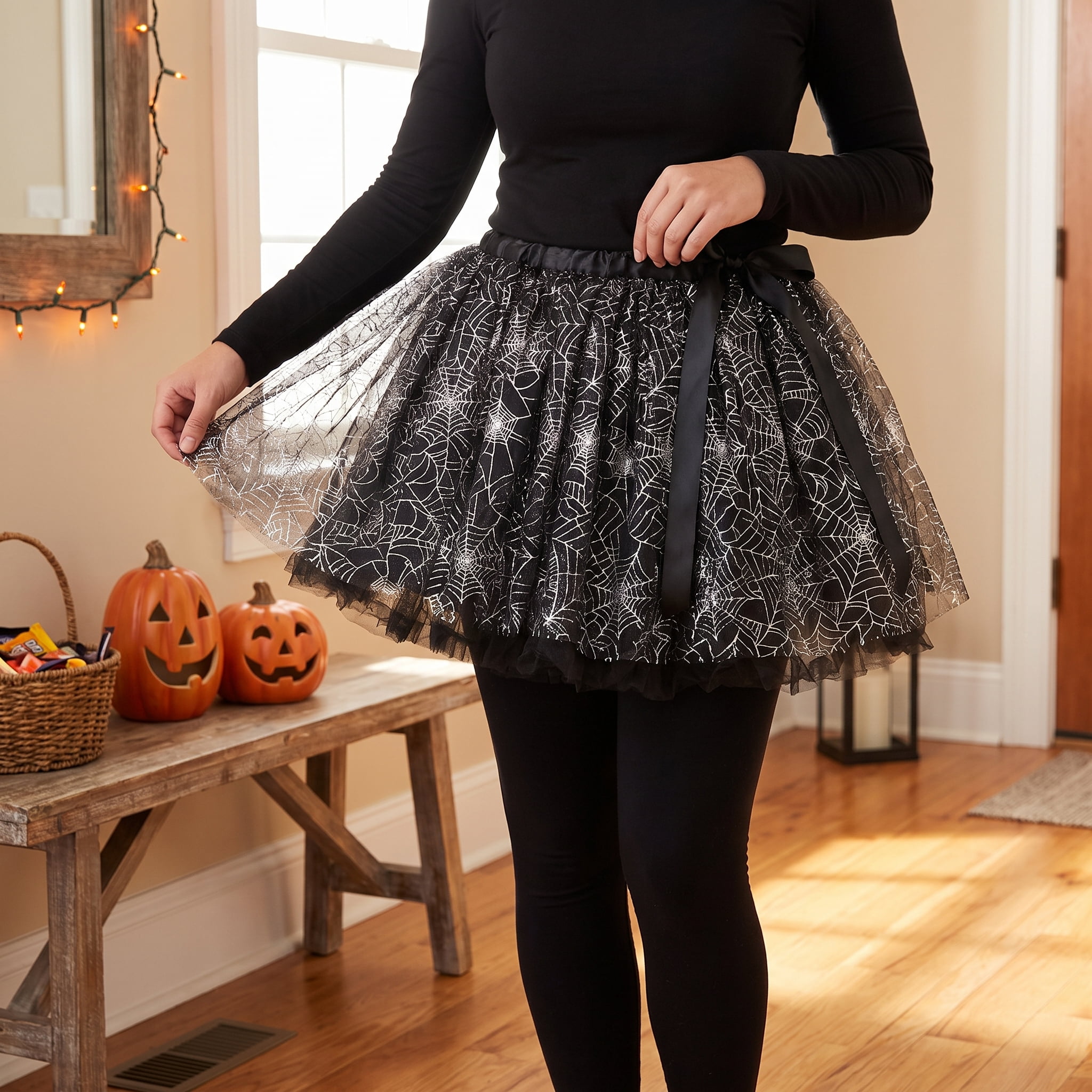 Spiderweb Tutu Costume Accessory for Adults, Black and Silver, S/M, Halloween by Way To Celebrate