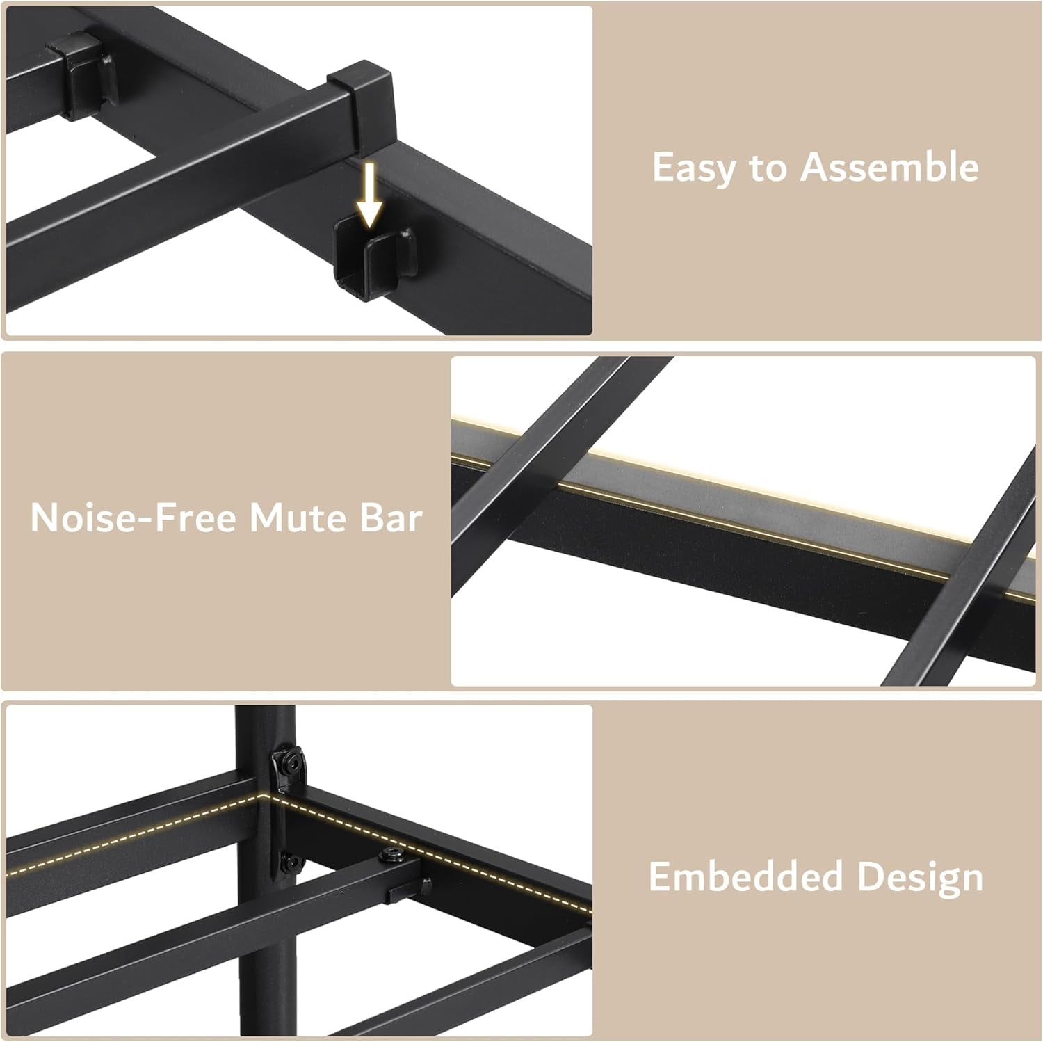 Honfach Full Size Metal Bed Frame with Leather Headboard, Heavy-Duty Platform Bed Frame, Thicker Metal Steel Slats Support, 12'' Under-Bed Space, Black