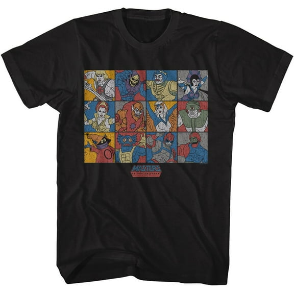 Masters of the Universe Character Blocks Black Adult T-Shirt