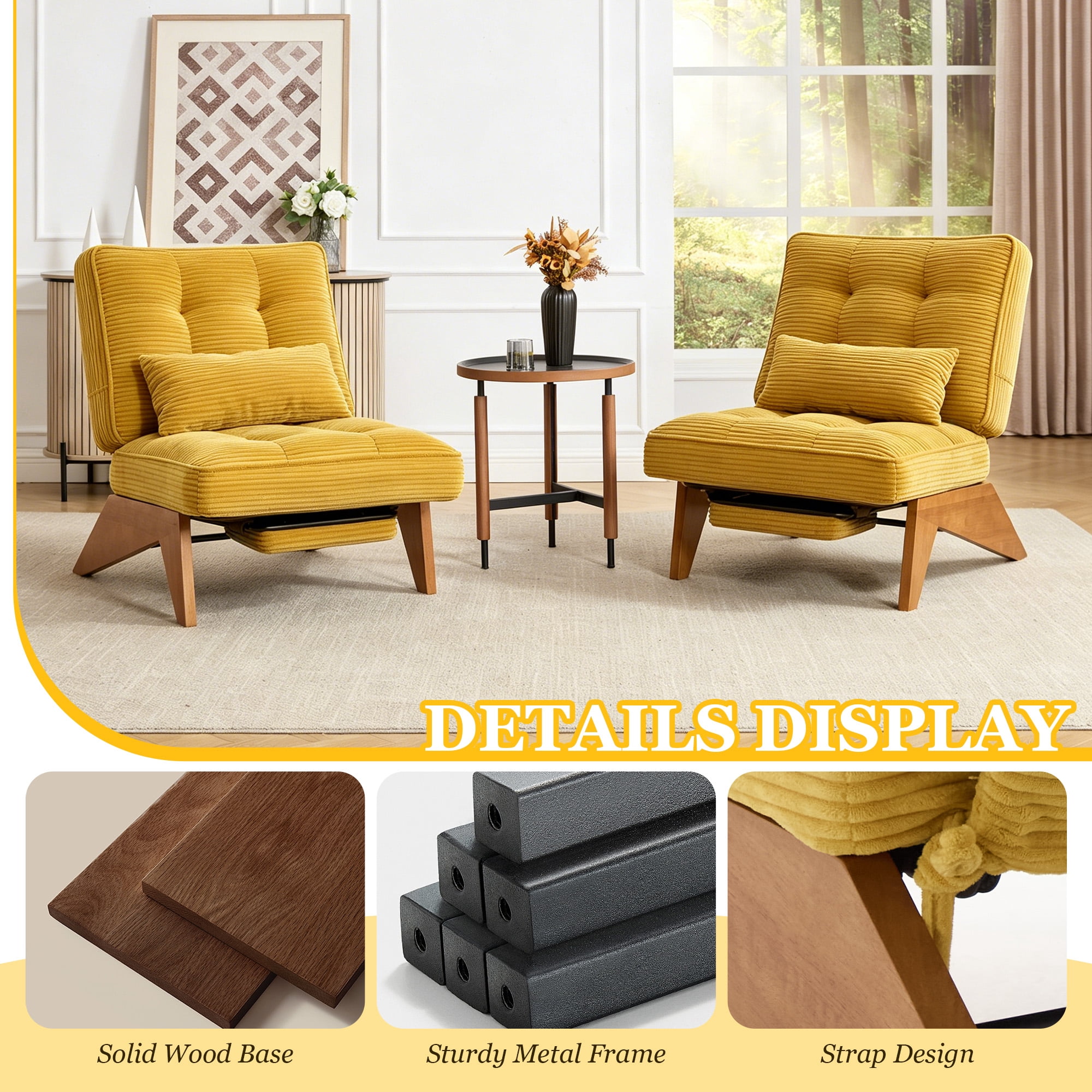MOONMISS Modern Adjustable Lounge Chair with Footrest,Wooden Base Upholstered Recliner for Reading Rest Corduroy