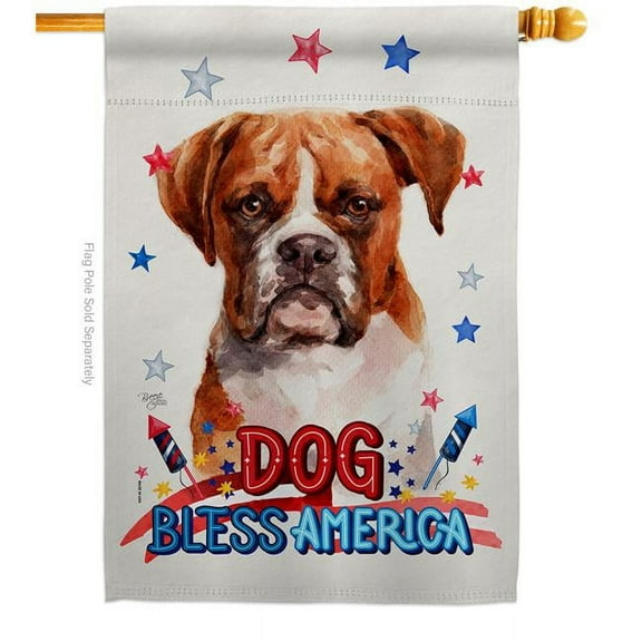 Breeze Decor H120124-BO Patriotic Boxer Animals Dog 28 x 40 in. Double-Sided Decorative Vertical House Flag for Decoration Banner Garden Yard Gift
