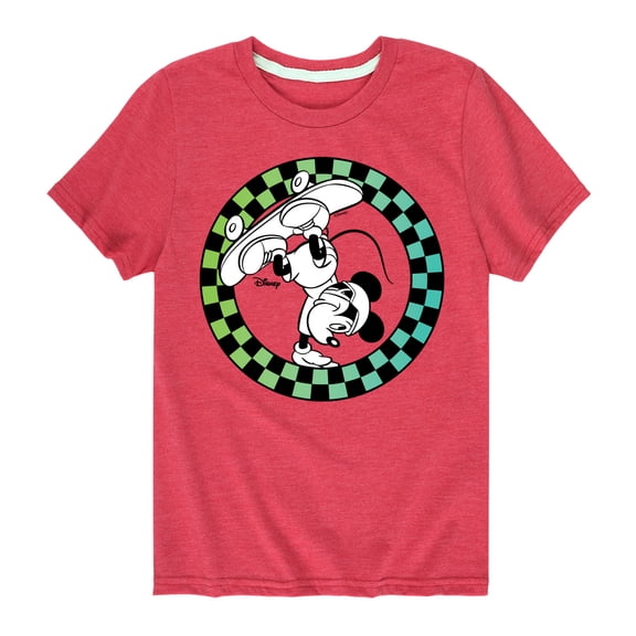 Disney - Mickey Skateboarding Checkered Circle - Toddler And Youth Short Sleeve Graphic T-Shirt
