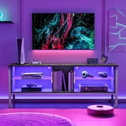 Bestier Modern TV Stand for TVs up to 70" 20 Color LED Entertainment Center with 2-Layers Storage Cabinet Black
