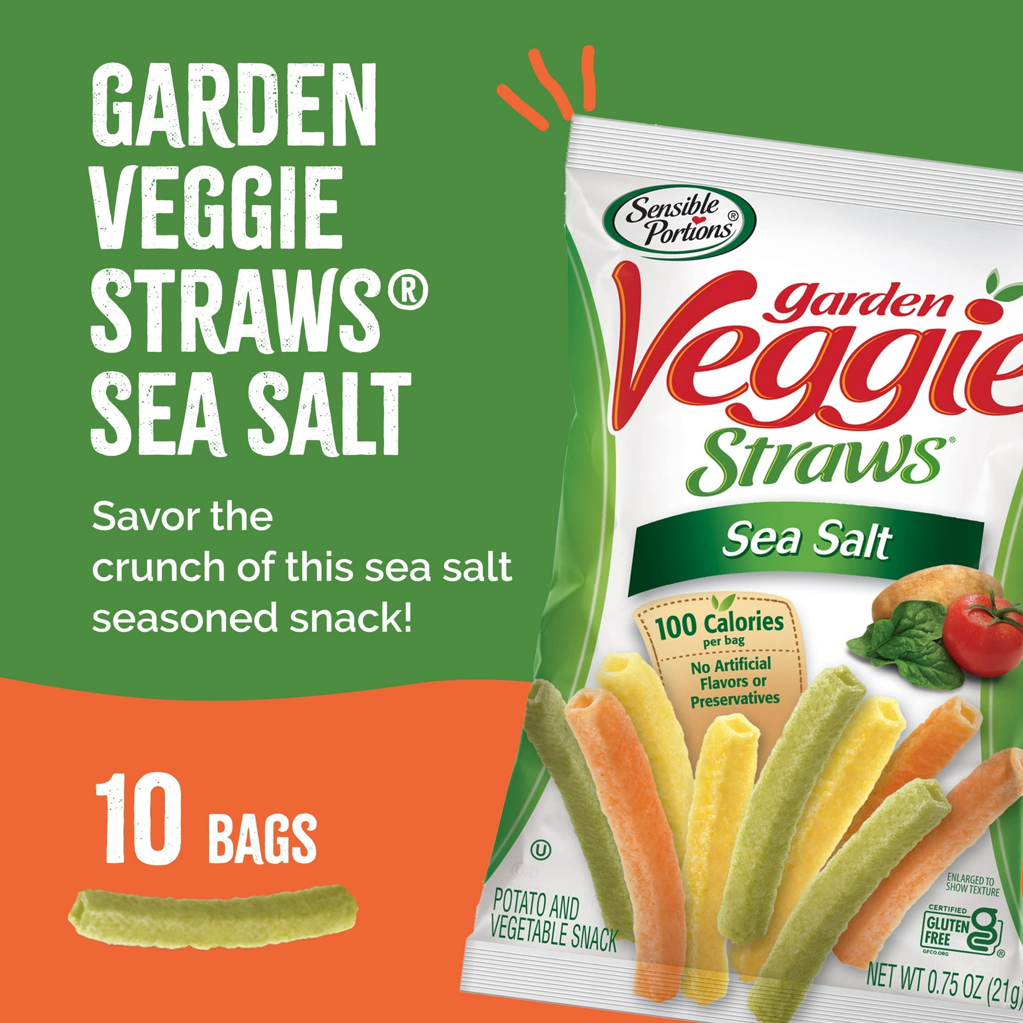 Sensible Portions Garden Veggie Straws, Sea Salt, 0.75 oz (10 Count) - pack of 2