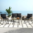 thumbnail image 3 of 4-Piece Outdoor Rattan Patio Bistro Sofa Furniture Set, Straight Leg Design with Washable Seat Cushions & Tempered Glass Top Table, All-Weather Conversation Set for Garden, Balcony, Porch & Poolside, 3 of 7
