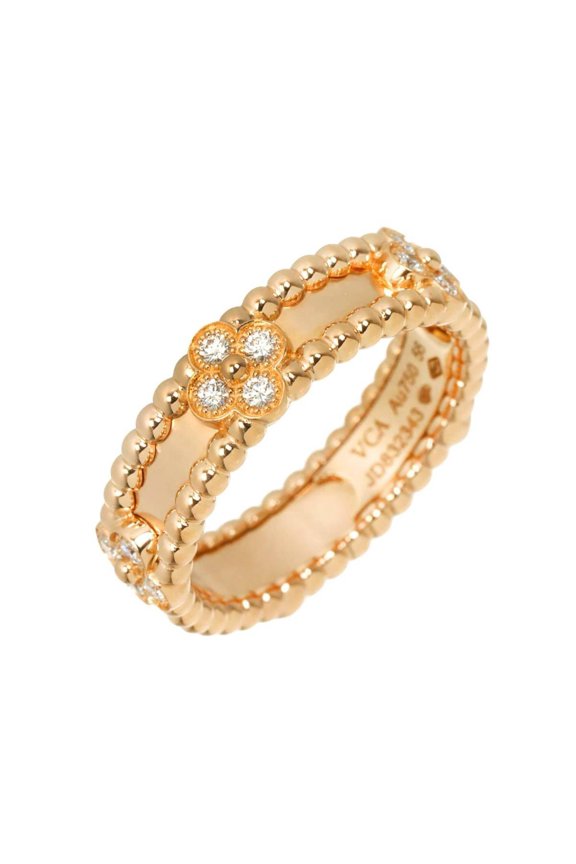 Pre-Owned Van Cleef & Arpels Perlee MM #56 Diamond Ring, 18K Pink Gold 750