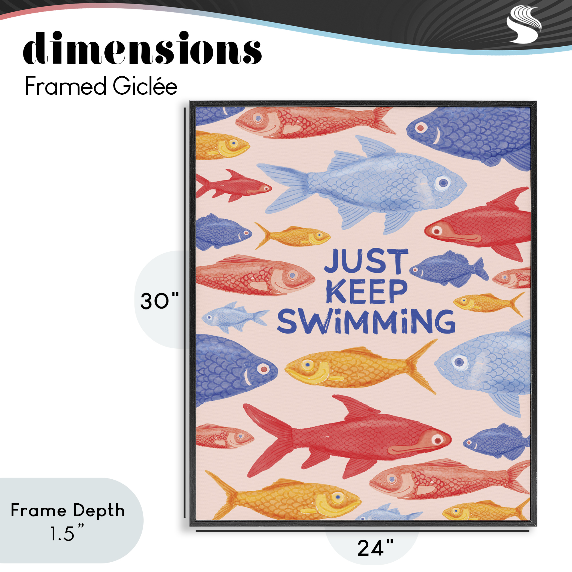 Stupell Industries Just Keep Swimming Fish Black Framed Giclee Art, design by The Paper Curator