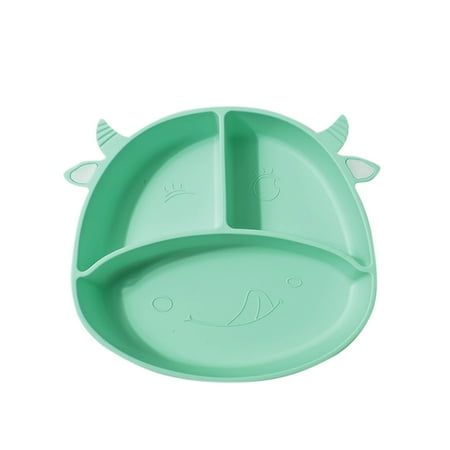 

YWDJ Silicone Plate Non-slip Suction Feeding Bowl Cartoon Divided Food Dishes Green
