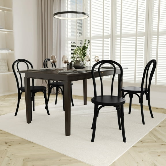 Emma   Oliver Set of 2 Solid Wood Thonet Style Stack Dining Chairs with Black Finish