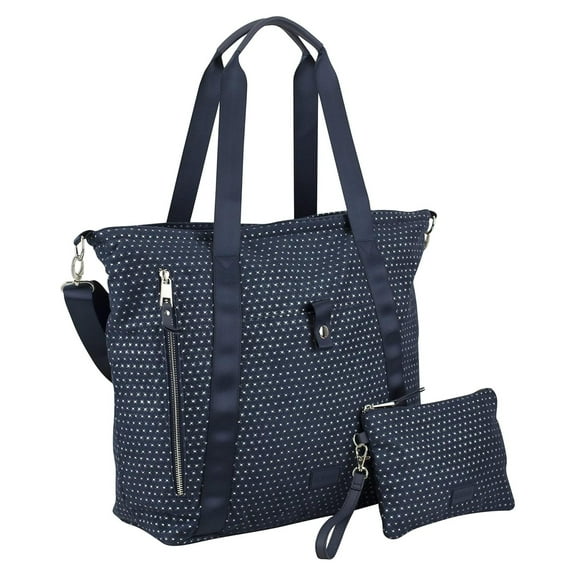 Township Tote with Removable Zipper Wristlet and Adjustable Crossbody Strap-Navy/Glitter Dots