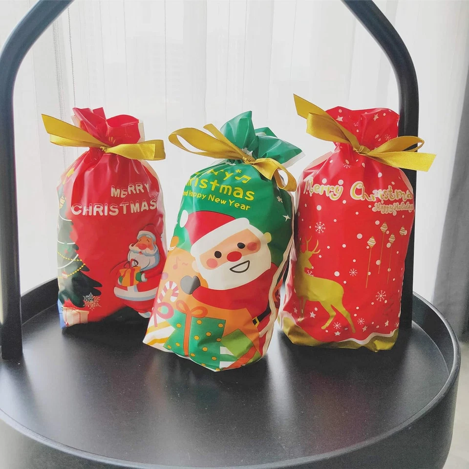 BUTTERFLY- Christmas Gift Wrap Bags 50 Count Red Green Drawstring For Cookies Candy Bakery