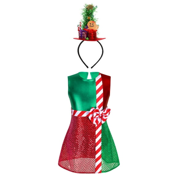 TTAO Kids Girls Ballet Dance Leotard Dancewear Stripe Printed Tanks Top Bootyshort Christmas Festival Fancy Dress Ups Green 6