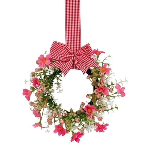 9 Inch Mini Wreath, 4 Color Artificial Floral Wreath with Bow for Front Door Wall Window Cabinet Home Decor
