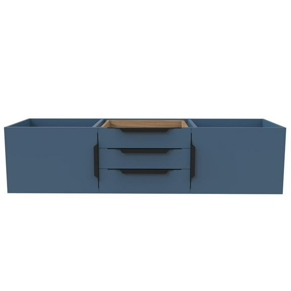 Alpine 60" Wood Floating Vanity Base in Blue with Black Handles